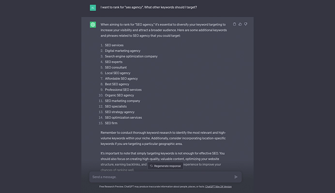 Asking ChatGPT for Keyword Research
