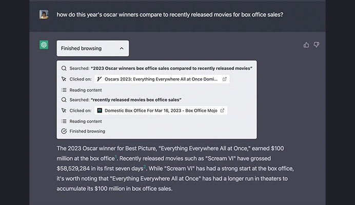 The new ChatGPT web browsing plugin gives the language model access to a web browser